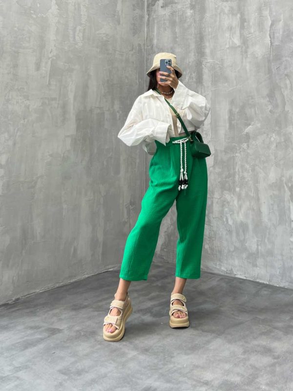 شلوار پنبه ای بند کنفی کد 100393