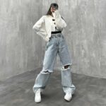 شلوار بگ زانو زاپ کد 100436