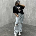 شلوار بگ زانو زاپ کد 100471