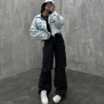 شلوار جین بگ زانو زاپ کد 100632