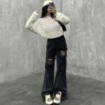 شلوار جین بگ زانو زاپ کد 100714