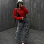 شلوار جین کارگو جیب دکمه دار کد 100832