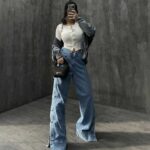 شلوار جین بگ بغل دکمه کد 100836