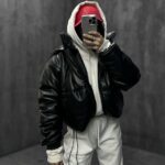 کاپشن چرم کلاه دار کد 200442