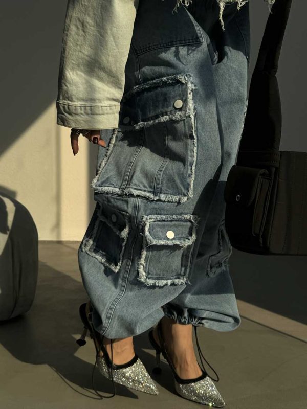 شلوار جین کارگو جیب ریش کد 100950