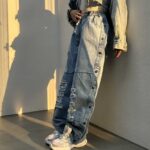 شلوار جین بغل دکمه تیکه دار کد 100951