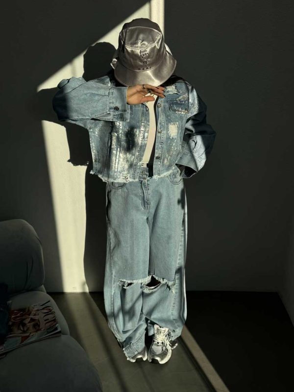 کت جین 2 رنگ زاپدار کد 120206