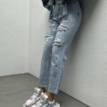 شلوار جین مام طرح رنگ کد 100955