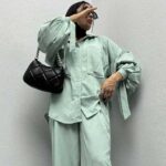 ست شومیز و شلوار آستین گره ای کد 160477