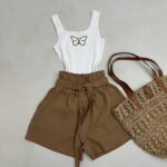 ست تاپ و شلوارک کتان کد 160541