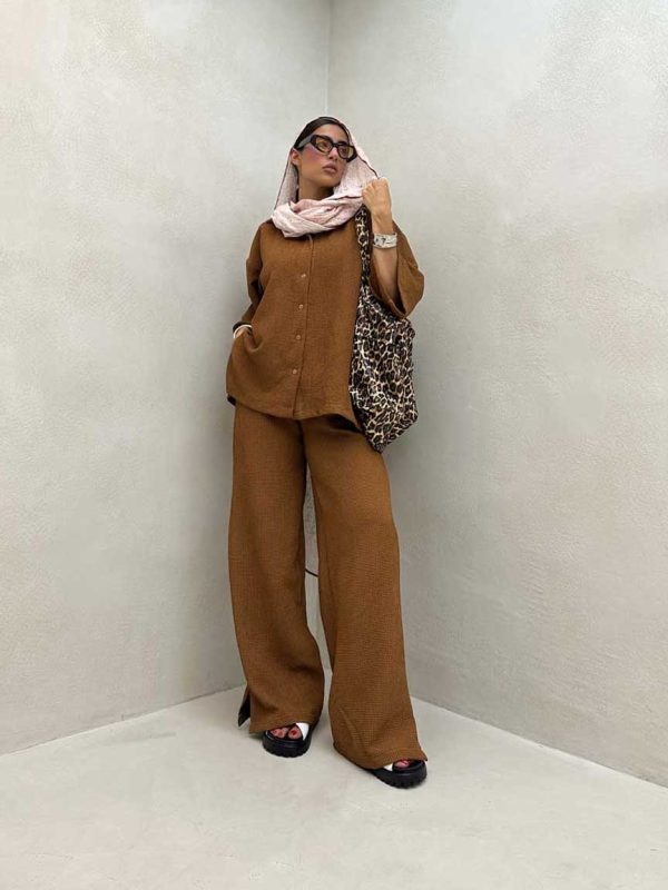 ست شومیز و شلوار بیسکویتی کد 160542