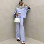 ست شومیز و شلوار پارچه پفکی کد 160560