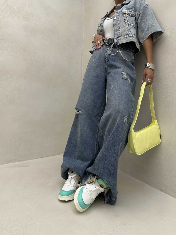 شلوار جین بگ پایین ریش کد 101477