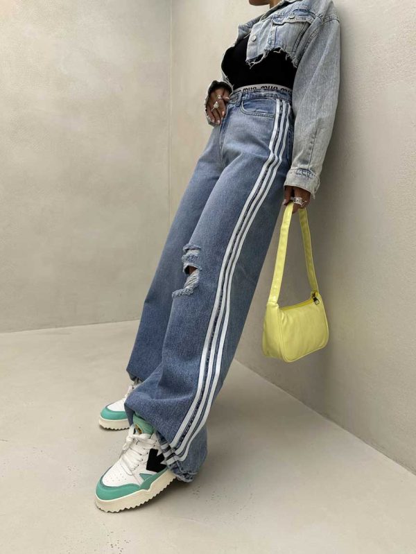 شلوار جین بگ 2 خط زاپ دار کد 101483