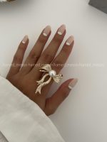 انگشتر پاپیونی تک مروارید کد 310213 - Image 2