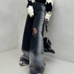 شلوار جین بگ زانو زاپ کد 101551