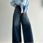 شلوار جین نیم بگ پایین ریش کد 101677