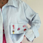 شومیز لینن استیکردار کد 220511