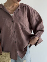 شومیز راه راه تک جیب کد 220609 - Image 4