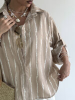 شومیز جلو کوک راه راه کد 200782 - Image 8