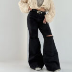 شلوار جین طرحدار زانو زاپ کد 101977