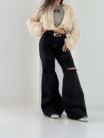 شلوار جین طرحدار زانو زاپ کد 101977