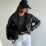 کت چرم زیپ کج کد 200829