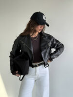 کت چرم زیپ کج کد 200829