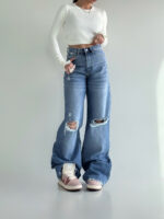 شلوار جین فول بگ زانو زاپ کد 101994 - Image 3