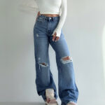 شلوار جین فول بگ زانو زاپ کد 101994