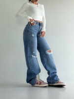 شلوار جین فول بگ زانو زاپ کد 101994 - Image 4