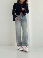 شلوار جین راسته کمربنددار کد 101986