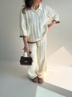 ست دورس و شلوار بافت یقه مردانه کد 160844 - Image 3