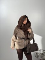 کت خزدار کمربندی کد 120385 - Image 2