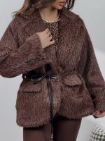 کت خزدار کمربندی کد 120385 - Image 8