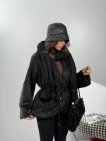 کت خزدار کمربندی کد 120385 - Image 14