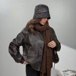 کت چرم دکمه پانچی کد 120397