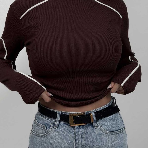 کراپ آستین بلند نواردار کد 180575