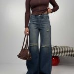 شلوار جین سوپر بگ زانو زاپ کد 102127