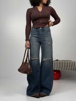 شلوار جین سوپر بگ زانو زاپ کد 102127