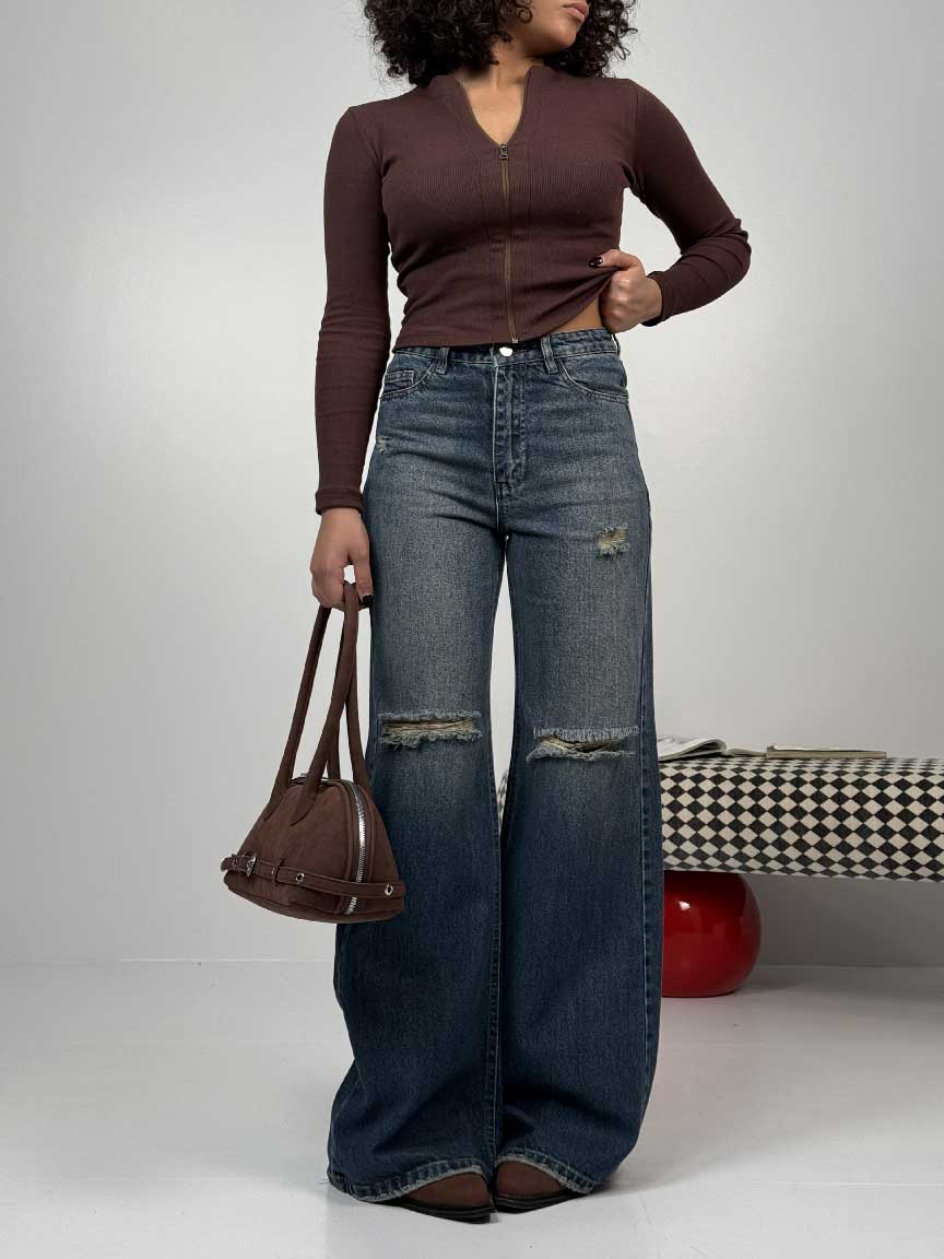 IMG_6007 شلوار جین سوپر بگ زانو زاپ کد 102127 - Image 1