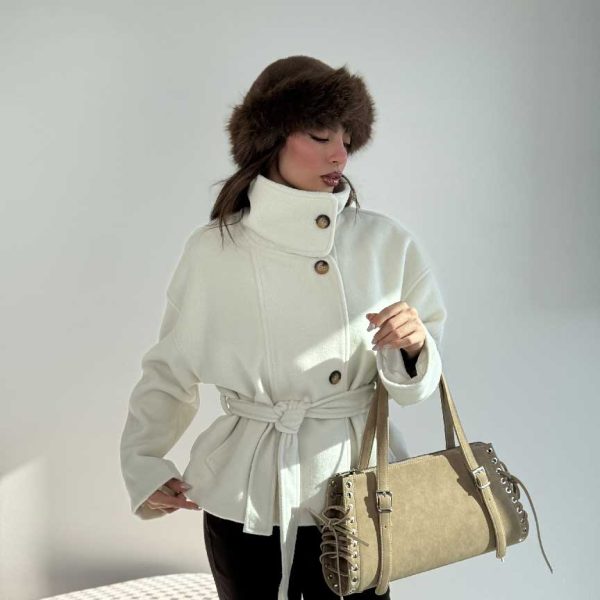 کت فوتر پشمی کمربنددار کد 120405