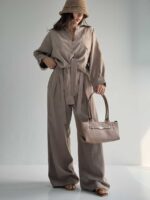 ست شومیز و شلوار جلو گره پیله ای کد 160913 - Image 3