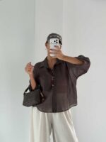 شومیز شیشه ای تک جیب کد 220653 - Image 13