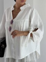 شومیز لینن چین دار کد 220687 - Image 17