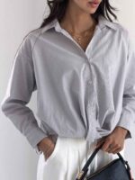 شومیز جلو گره راه راه کد 220689 - Image 4